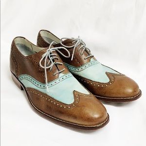 Cole Haan Brown and Light Blue Two-Tone Wingtip Oxfords